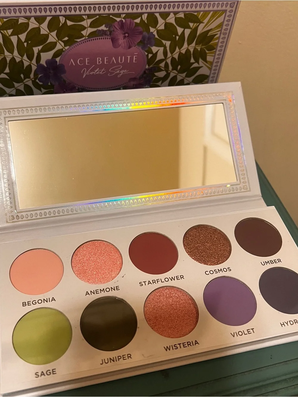 Ace Beauté Violet Sage Eyeshadow Palette — Purple, Green, Peach, Copper
